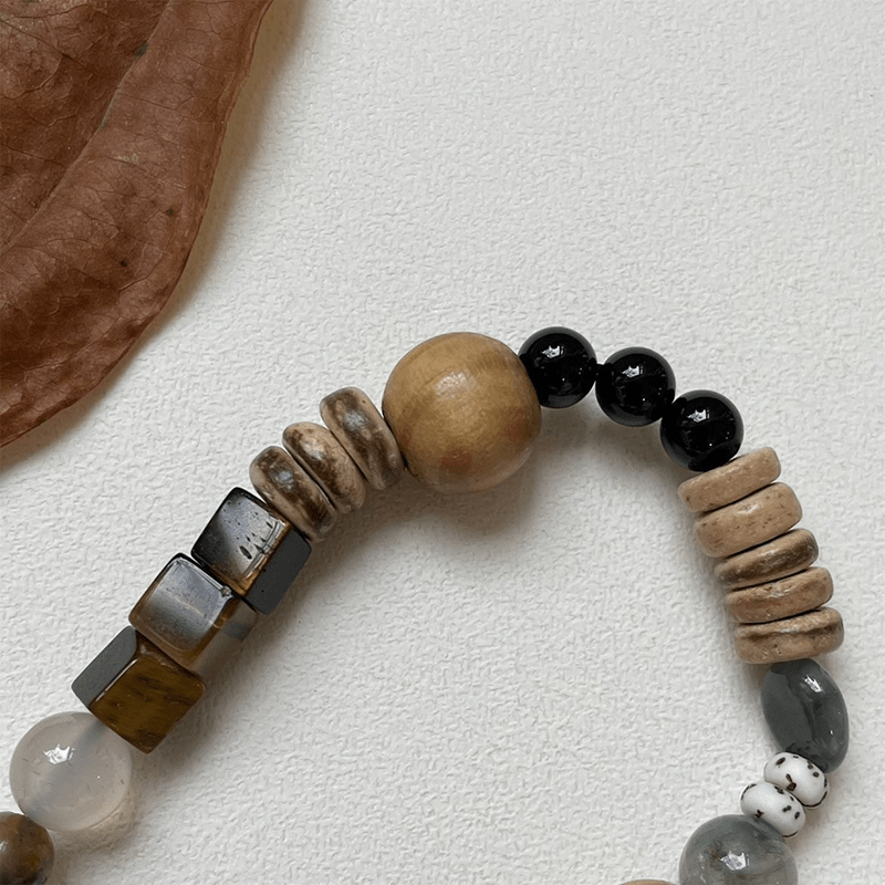 Colorful Tiger Eye Stone & Wooden Bead Bracelet - Buddha Nature