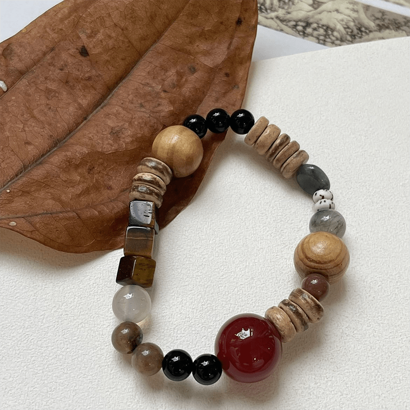 Colorful Tiger Eye Stone & Wooden Bead Bracelet - Buddha Nature