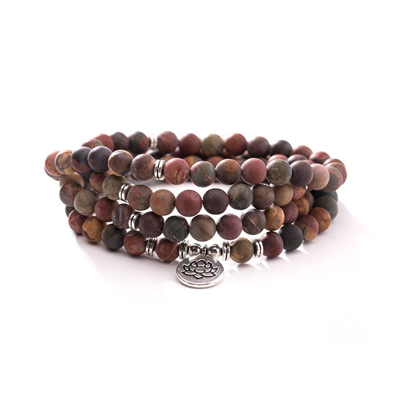 Natural Stone Bracelet with 108 Buddhist Beads Lotus Pendant - Buddha Nature