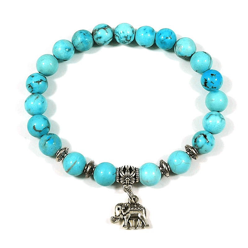 Natural Turquoise Bracelet with Little Elephant Charm - Buddha Nature