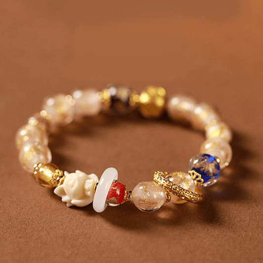 Pink Porcelain Bracelet with Crystal and Gold Foil - Buddha Nature